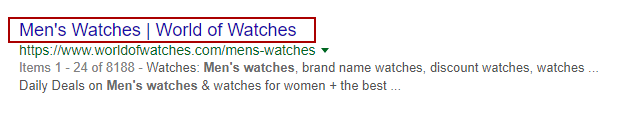 Piece of a Google search page result with the highlighted example title with red borders